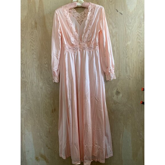 Vintage Olga Nightgown Robe Pink Nylon Lace Long Sleeve Style 9737 Size S USA - Picture 2 of 12